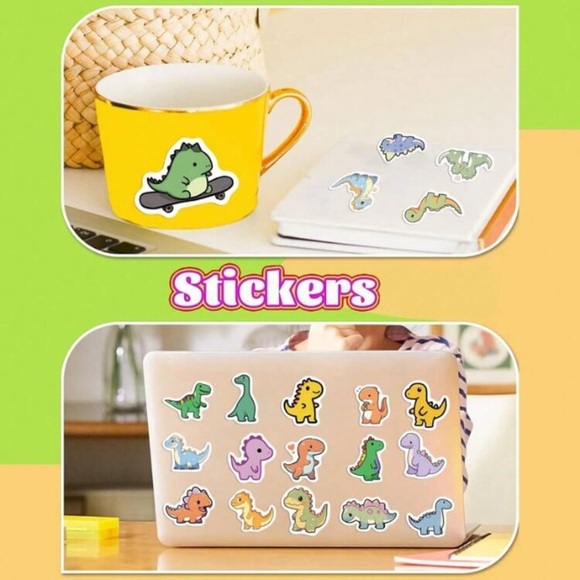 100 multicolored dinosaur vinyl stickers home decor laptop cup water bottle mug - Picture 9 of 9